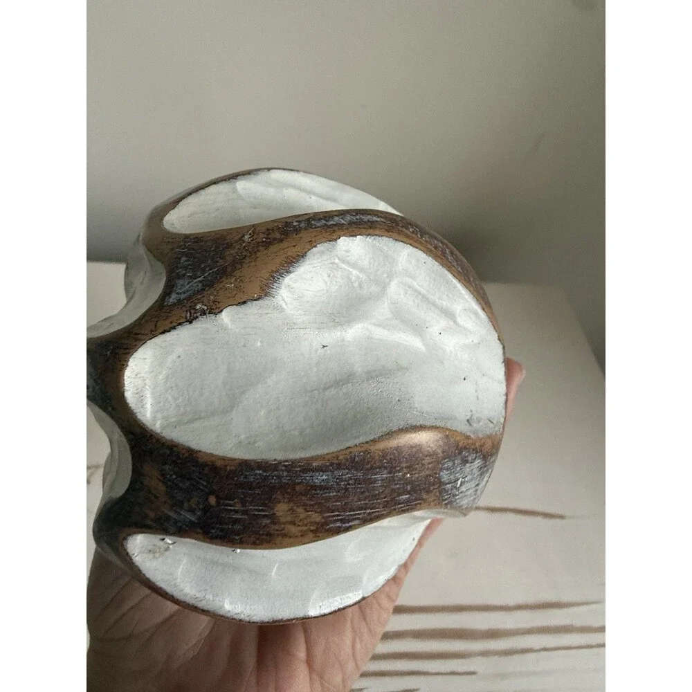 ✿ Mango Wood Decorative Sphere Hand Carved White Brown Boho Home Decor